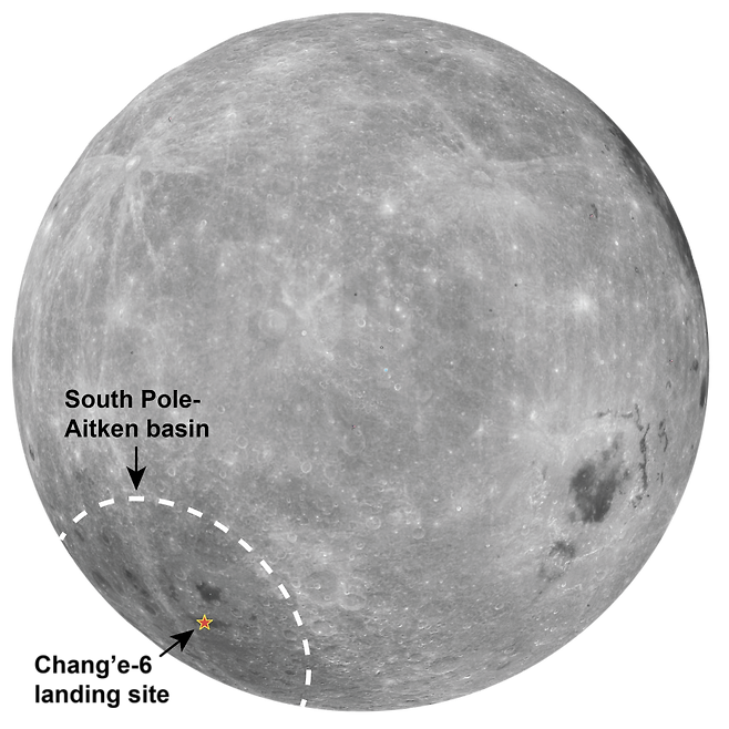 창어 6호가 착륙했던 장소. 달의 뒷부분 중에서도 남극에 가까운 곳이다. /CAS