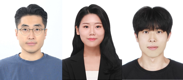 강석주(왼쪽부터)  교수, 이민주 연구원(제1저자) 나종건 연구원(제1저자). UNIST 제공.