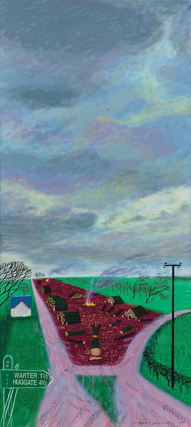 생존 작가 중 최고가 작가인  데이비드 호크니의 2009년 회화.  추정가는 4억 8000만원-8억 원. <서울옥션>