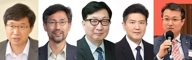 (왼쪽부터) 구기보 숭실대 글로벌통상학과 교수, 김태황 명지대 국제통상학과 교수, 김정식 연세대 경제학과 명예교수, 석병훈 이화여대 경제학과 교수, 조성대 한국무역협회 통상연구실장 [본인 제공 및 뉴시스]