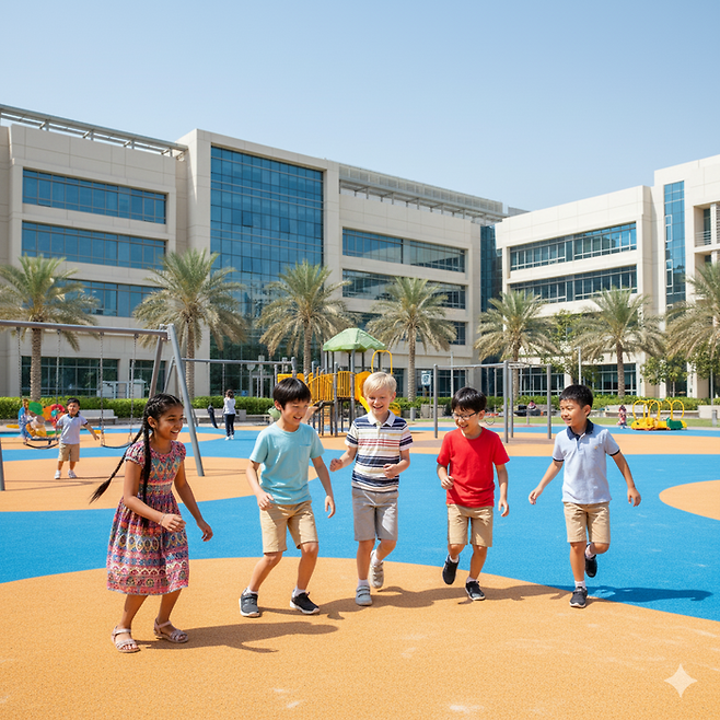 두바이 학교에서 어울리는 세계 각국의 어린이들 / 사진=제미나이