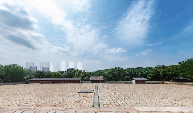 종묘 정전 상월대에서 세운지구를 바라본 시뮬레이션 이미지. [서울시]