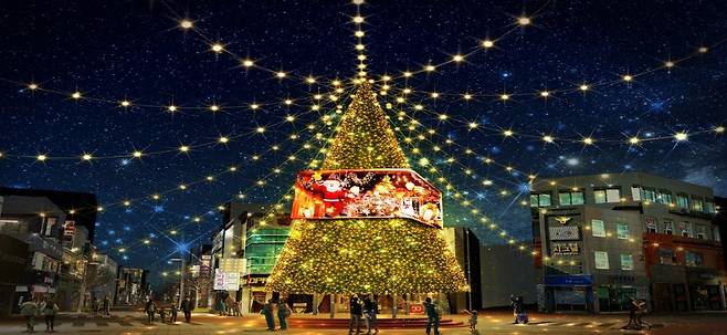 다음 달 부산 중구 시티스폿 앞에 조성될 대형 미디어트리 모습을 담은 조감도. 부산 중구 제공