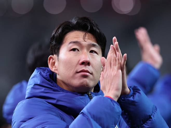National team football player Son Heung-min reacts after an exhibition match against Ghana at the World Cup Stadium in Mapo District, western Seoul, on Nov. 18. [NEWS1]