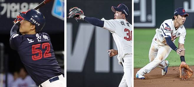 롯데 노진혁·이호준·전민재(위쪽부터). 롯데 제공