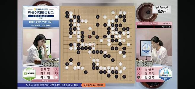 삼척 김신영 3단이 서울 이나현 2단에게 승리했다. [바둑TV 유튜브 캡처. 재판매 및 DB 금지]