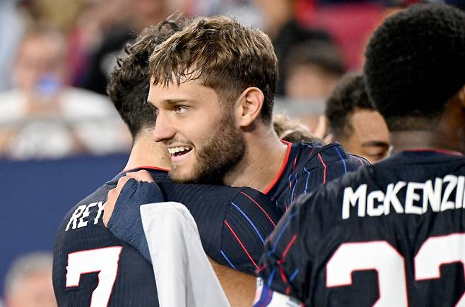 United States' Tanner Tessman celebrates his goal during the second half of an international friendly soccer game against Uruguay,<저작권자(c) AP연합뉴스, 무단 전재-재배포, AI 학습 및 활용 금지>