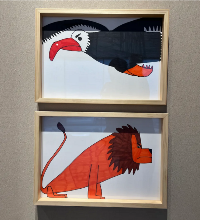 김석현, 회화 ‘독수리와 사자’(2025. 켄트지에 매직팬)