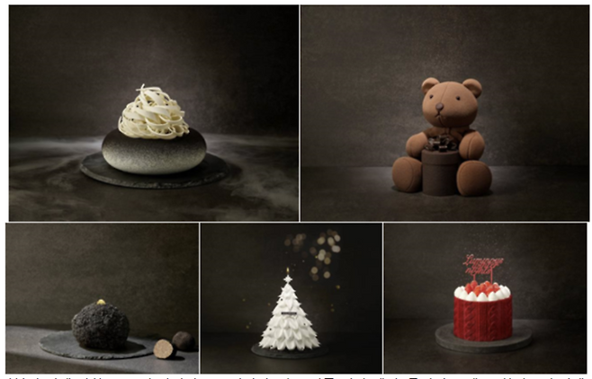 서울신라호텔이 오는 24일부터 순차적으로 출시하는 ‘홀리데이 스페셜 케이크’ 5종. 트러플 케이크인 ‘더 파이니스트 럭셔리’(사진 왼쪽 위)는 가격이 50만원으로 현재 공개된 연말 케이크 중 최고가다. [호텔신라 제공]