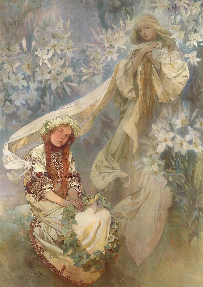 알폰스 무하의 ‘백합의 성모’(1905) ⓒ Mucha Trust 2025 <액츠매니지먼트>