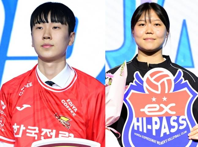 2025 퓨처스 스타대상 배구 부문 스타상 방강호(왼쪽)와 이지윤. /사진=KOVO 제공