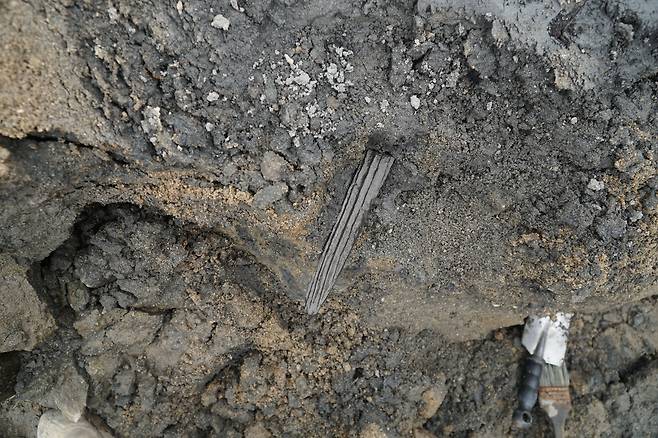 '기묘년' 글자가 적힌 목간 출토 당시 모습      (서울=연합뉴스) 경기 양주시와 기호문화유산연구원은 올해 양주 대모산성에서 진행된 15차 발굴 조사에서 목간(木簡·글씨를 쓴 나뭇조각) 3점과 백제시대에 제작된 것으로 추정되는 토기 등을 확인했다고 20일 밝혔다. 
    이번 조사는 국가유산청으로부터 예산 8억원을 지원받아 대모산성 내부의 낮은 곳, 즉 하단부로 추정되는 일대를 집중적으로 살폈다. 사진은 '기묘년' 글자가 적힌 목간 출토 당시 모습. 2025.11.20 [양주시·기호문화유산연구원 제공. 재판매 및 DB 금지]
    photo@yna.co.kr