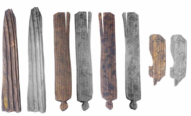 대모산성 출토 목간 4점의 모습  [양주시·기호문화유산연구원 제공. 재판매 및 DB 금지]