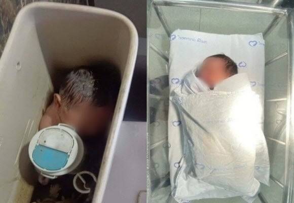 태국 방콕의 한 건물 화장실 물탱크에서 발견된 갓난아기./영국 데일리메일 캡처