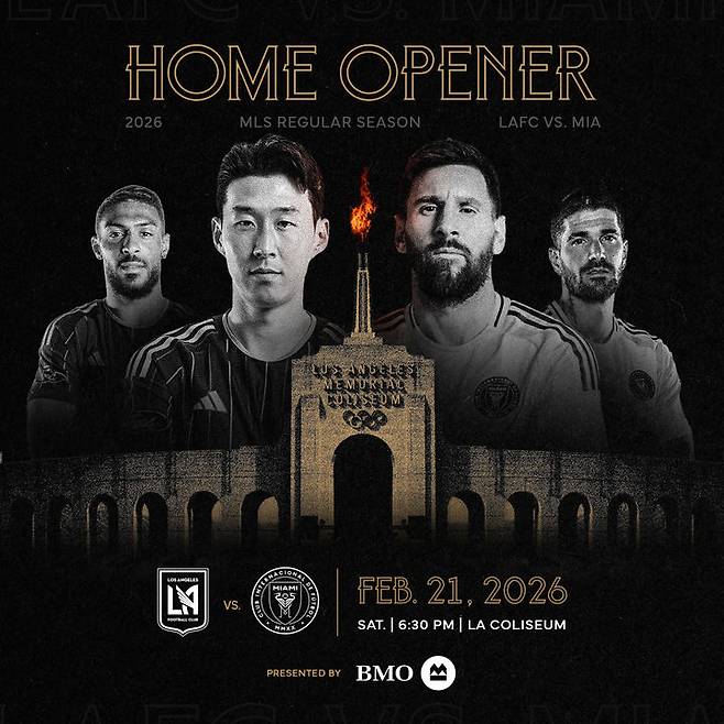 [서울=뉴시스] 2026 미국 프로축구 메이저리그사커(MLS) 정규리그 개막전에서 맞붙게 된 손흥민의 로스앤젤레스FC(LAFC), 리오넬 메시의 인터 마이애미. (사진=LAFC SNS 캡처) 2025.11.21. photo@newsis.com *재판매 및 DB 금지