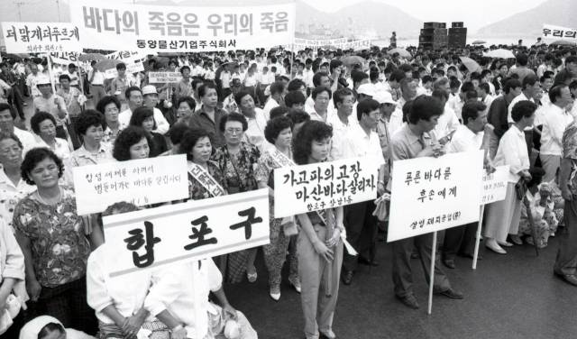1992년 5월 열린 마산만살리기 캠페인 모습./경남신문DB/