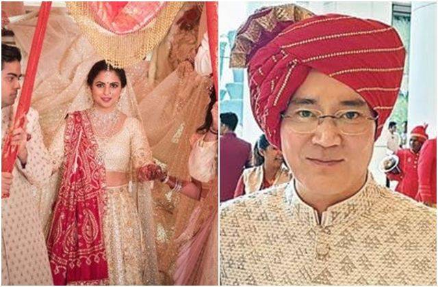 2018년 12월 암바니 무케시의 딸 이샤 암바니의 결혼식. 오른쪽 사진은 2019년 암바니 회장 장남 결혼식에 인도 전통 의상을 입고 참석한 이재용 삼성전자 회장. AFP연합뉴스, 신봉길 전 주인도대사 페이스북 캡처