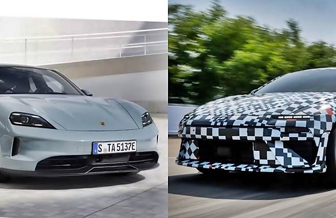 고성능 전기 스포츠카의 대명사인 포르쉐 타이칸(왼쪽)과 도전자인 아이오닉6 N [사진출처=포르쉐, 현대차/ 편집=최기성 매경 디지털뉴스룸 기자]