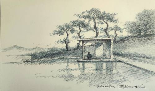 물과 소나무 간송(澗松)의 정원 스케치. 최상대 전 회장