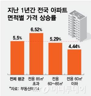 지난 1년간 전국 아파트 면적별 가격 상승률/그래픽=최헌정