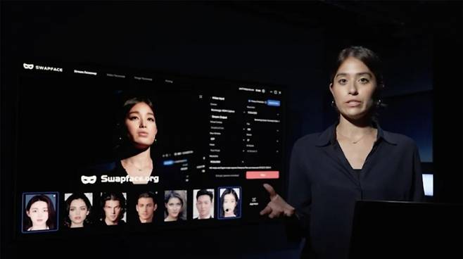 하나코 몽고메리 CNN 기자가 범죄 조직이 얼굴을 바꿔 피해자를 속이는 방식으로 사용하는 AI 얼굴 필터 기술을 시연하고 있다. 출처=CNN
