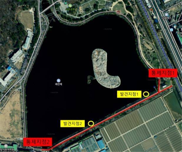 큰기러기 폐사체 발견 지점. 수원시 제공.