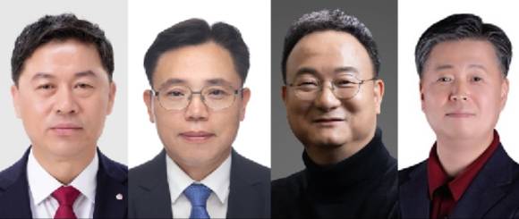 (왼쪽부터)류재철 LG전자 CEO, 김동춘 LG화학 CEO, 문혁수 LG이노텍 CEO, 이재웅 디앤오 CEO. [사진=LG]