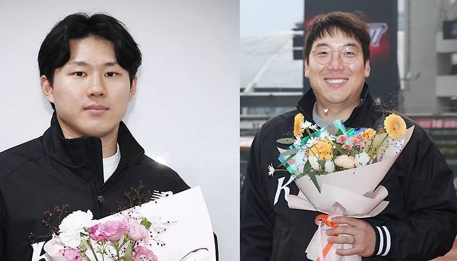 FA 계약을 통해 KT 유니폼을 입은 김현수(오른쪽)와 최원준. KT위즈 제공
