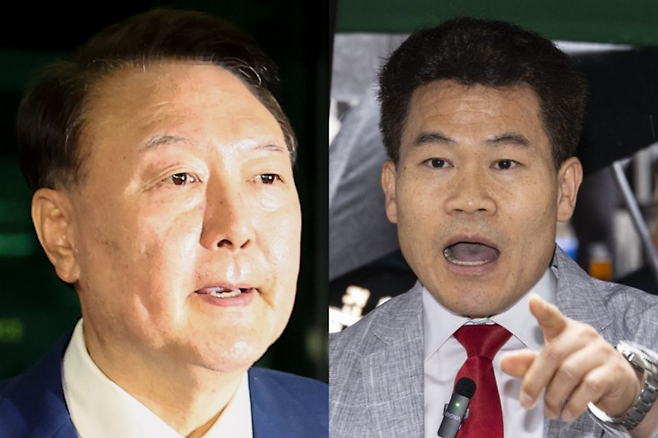 윤석열 전 대통령, 한국사 강사 전한길. 연합뉴스