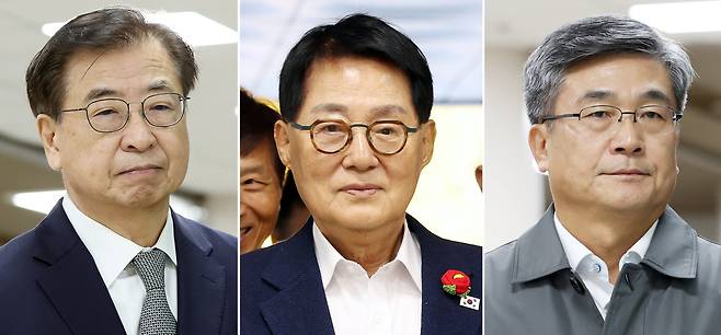 서훈 전 국가안보실장(왼쪽부터), 박지원 전 국정원장, 서욱 전 국방부 장관이 5일 오전 서울 서초구 서울중앙지방법원에서 열린 ‘서해 공무원 피격 은폐 의혹’ 결심 공판에 출석하고 있다./뉴스1