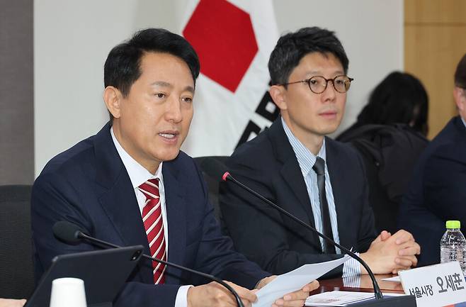 오세훈 서울시장이 11월27일 서울 여의도 국회 의원회관에서 열린 국민의힘 서울시당 주거사다리정상화특별위원회 정책토론회에서 발언하고 있다. ⓒ연합뉴스