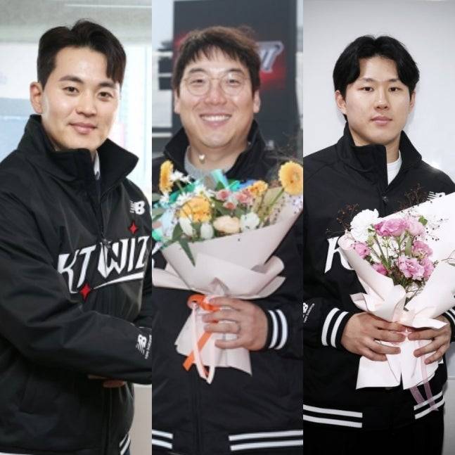 왼쪽부터 한승택, 김현수, 최원준. /사진=KT 위즈 제공