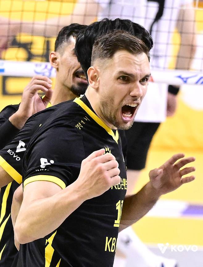 득점 후 기뻐하는 KB손해보험의 비예나 [한국배구연맹 제공. 재판매 및 DB 금지]