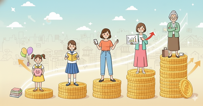 노후에 대비해 여유로운 삶을 준비하는 모습을 애니메이션풍으로 표현한 이미지. whisk·Gemini