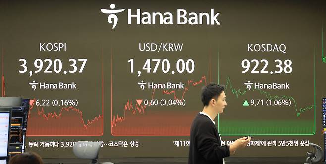 1일 서울 중구 하나은행 본점에서 직원들이 증시와 환율을 살펴보고 있다. (사진=연합뉴스)