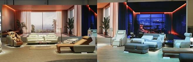 CES 2025에서 ‘미래의 건강한 집’을 주제로 선보인 세라젬의 전시장 거실 공간. /세라젬 제공