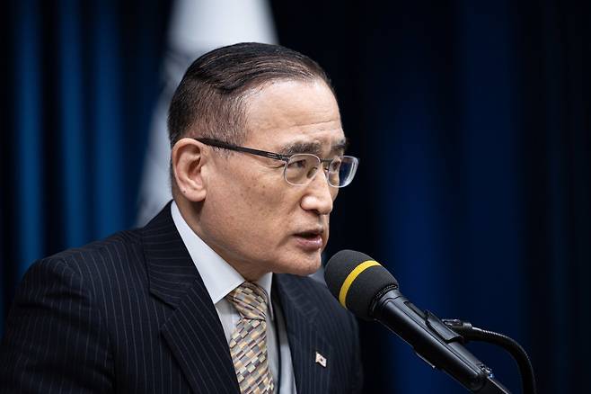 위성락 국가안보실장이 17일 서울 용산 대통령실 청사에서 캄보디아 이슈의 구체적 대응현황 관련 브리핑을 하고 있다. 뉴스1