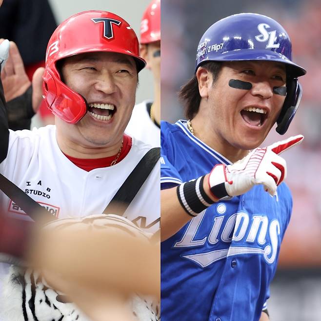 KIA 최형우-삼성 강민호. 사진=구단 제공