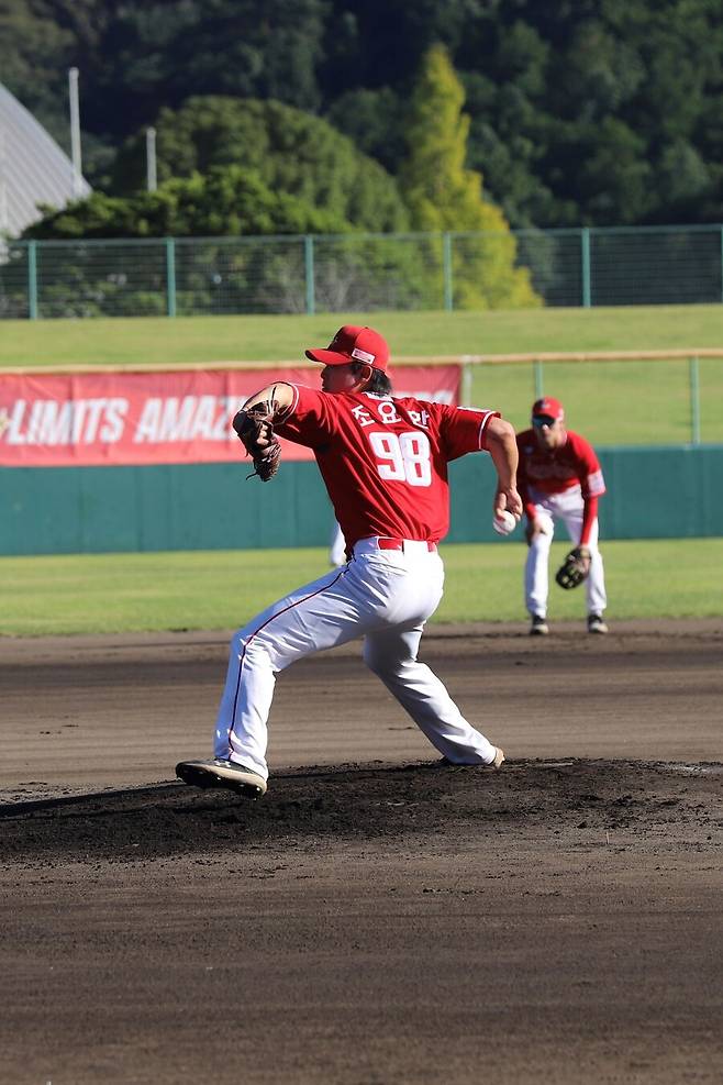 ▲ 조요한은 익스텐션을 넓히는 동시에 투심과 커브를 집중적으로 가다듬으며 호평을 받았다 ⓒSSG랜더스