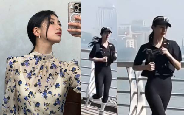 베트남 하노이에서 러닝 중인 수지(오른쪽). 사진=SNS