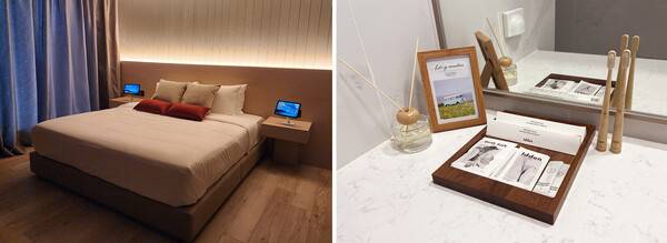 힐스테이트 레이크 송도 4차에 적용된 헤이슬립(사진 왼쪽), 업사이클링 기반 힐스테이트 브랜드 어메니티 ⓒ현대건설