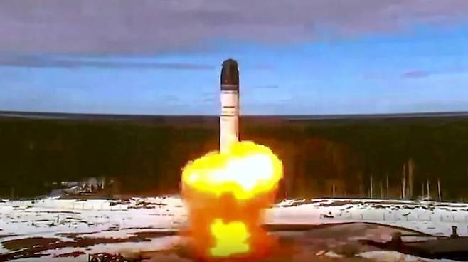 2022년 시험 발사되고 있는 사르마트 모습. Roscosmos 제공