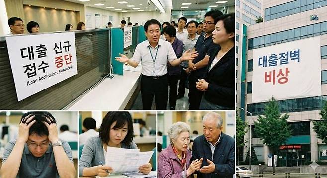 은행 대출에 어려움을 겪는 사람들. AI 이미지