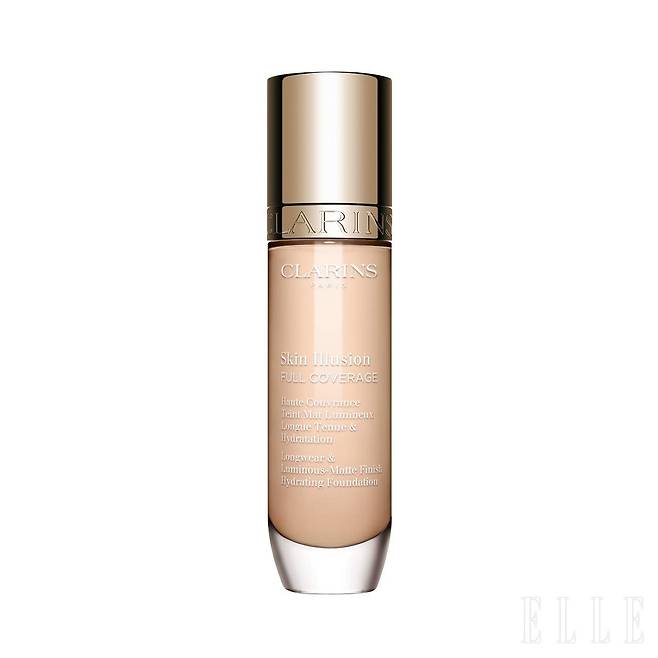 스킨 일루전 풀 커버리지 롱웨어 앤 루미너스-매트 피니쉬 하이드레이팅 파운데이션, 8만9천원, Clarins.