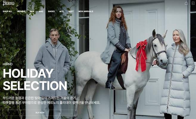 에르노 겨울 아우터 모델 이미지. 신세계V 홈페이지 갈무리
