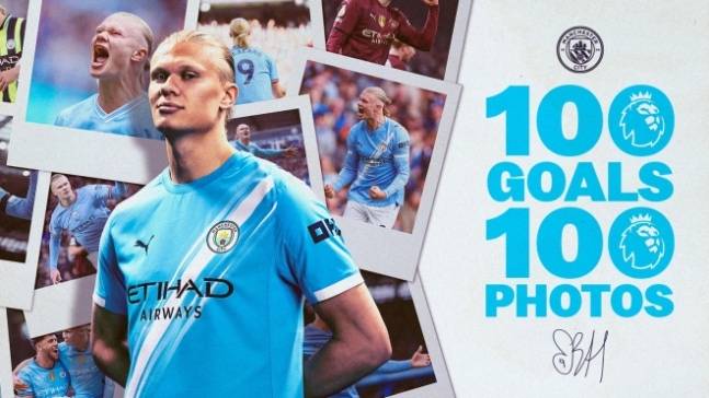 ▲&nbsp;맨체스터 시티의 엘링 홀란이 런던 크레이븐 코티지에서 열린 풀럼전에서 전반 17분 선제골을 터뜨렸다. 이 골은 잉글랜드 프리미어리그(EPL) 최소 경기 100골 기록으로 남게 됐다. ⓒ EPL