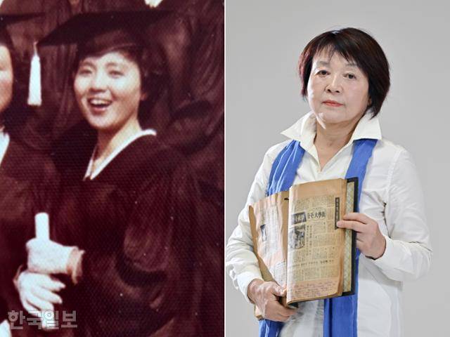 신연숙은 대학 재학 중이던 1975년 한국일보에 입사한다. 하지만 6년 차이던 1980년 8월 전두환의 신군부는 언론 탄압에 저항했던 신연숙 등 기자들을 대거 강제해직시킨다. 사진은 신연숙의 대학 졸업 당시 모습(왼쪽)과 현재(오른쪽)의 모습. 신연숙이 들고 있는 자료는 당시 썼던 기사를 스크랩해 놓은 것이다. 그는 대학가 축제를 소개한 기사를 썼는데 그 밑에는 '부산 전역에서 학생과 시민들의 시위로 부상자가 속출했는데 이 기사를 쓰지 않는 기자들은 방조자'라는 메모를 적어놨다. 민경석 기자