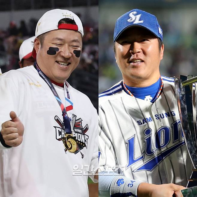 2024년 KIA가 한국시리즈 우승을 했을 때의 최형우와 2013년 삼성이 페넌트레이스 우승을 했을 때의 최형우. IS 포토