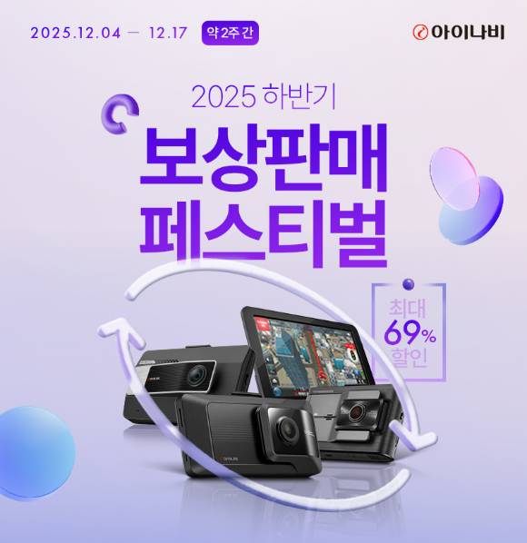 팅크웨어는 4일부터 17일까지 14일간 최신 아이나비 블랙박스와 내비게이션을 최대 69% 할인된 가격으로 구입할 수 있는 '아이나비 보상판매 페스티벌'을 실시한다고 밝혔다. [사진=팅크웨어]