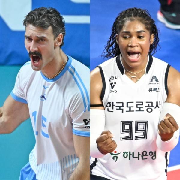 대한항공 러셀(좌측)과 현대건설 모마(우측). /사진=KOVO